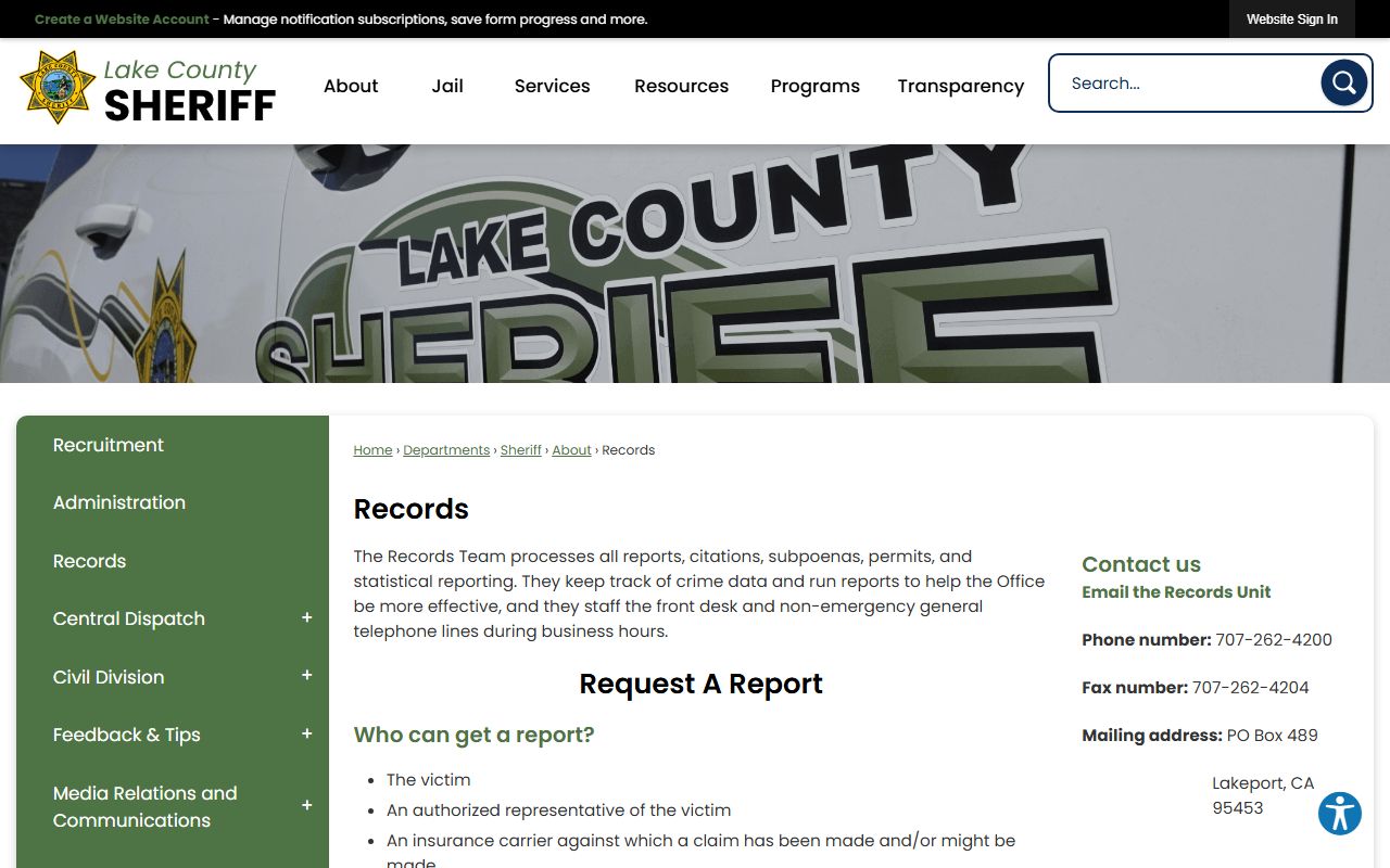 Lake County Sheriff records division