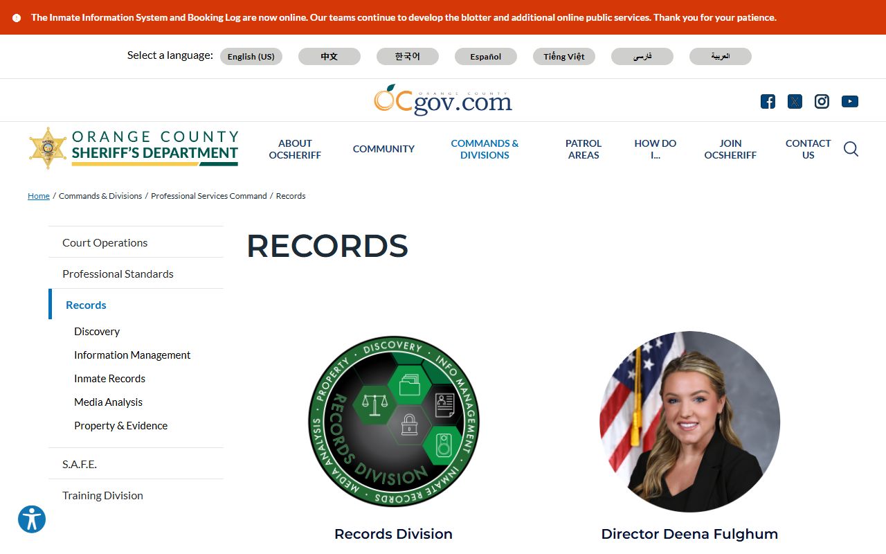 Orange County Sheriff records and Live Scan services