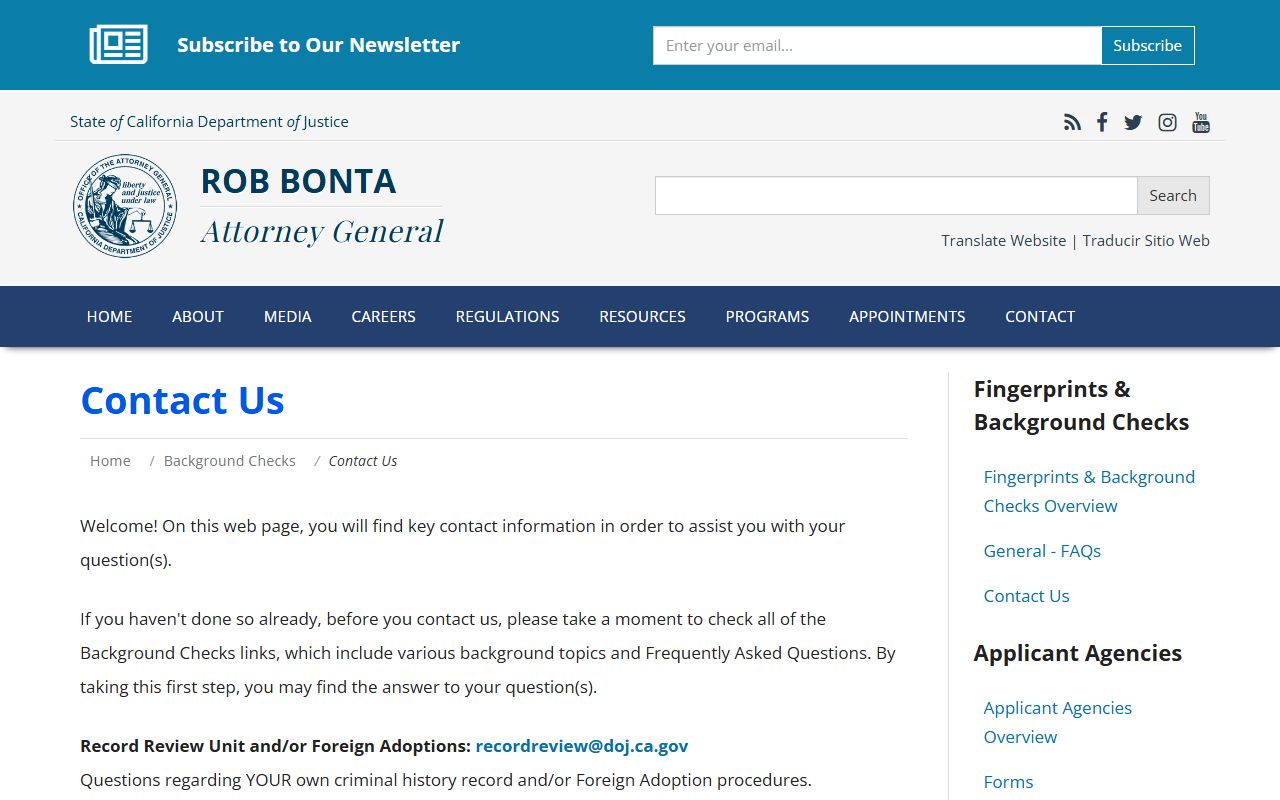 California DOJ contact information