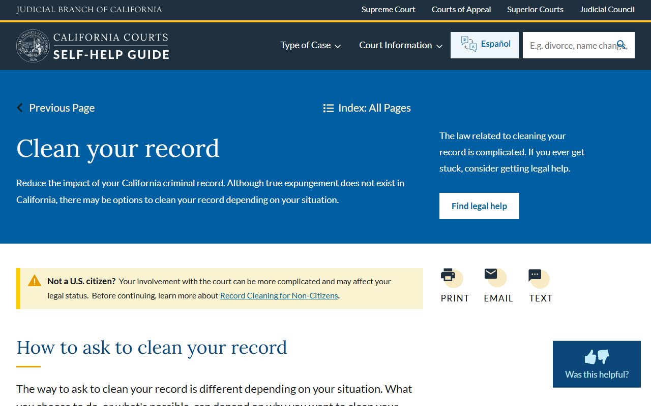 California court record cleaning self-help page