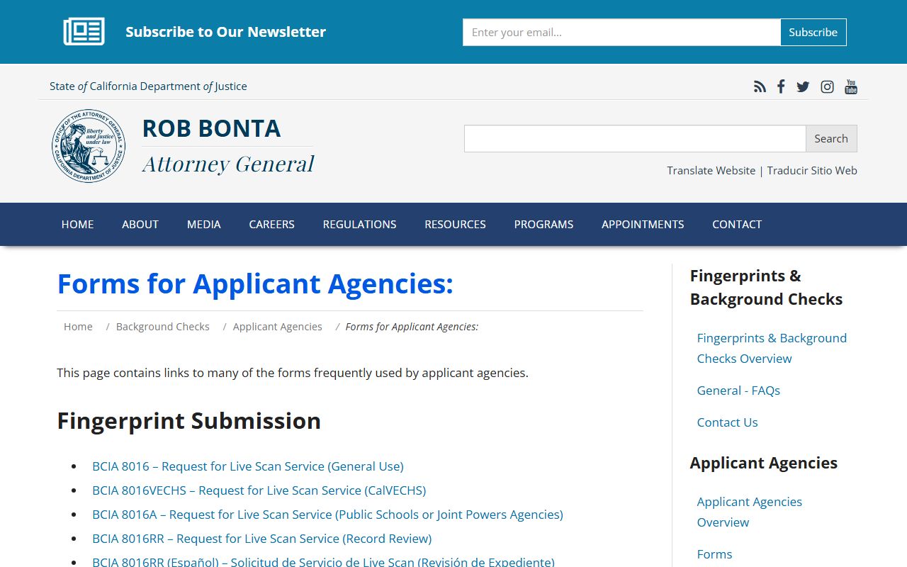 California DOJ background check forms directory