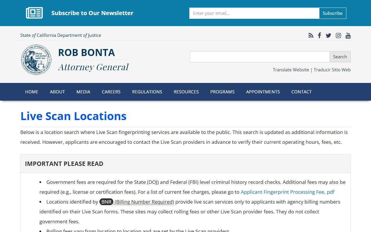 California Live Scan site locator tool